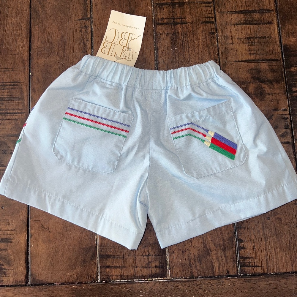The Beaufort Bonnet Company Light Blue Boys Shorts with Multicolor Trim